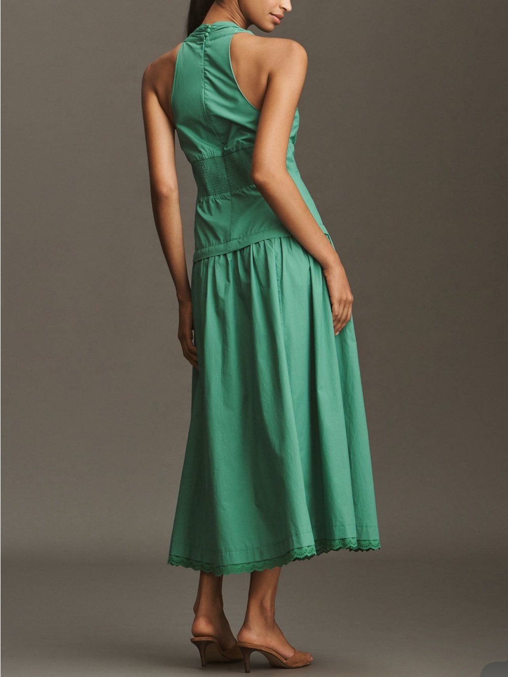 Anthropologie : Maeve Green One-Shoulder Halter Midi Dress - Picture 2 of 8